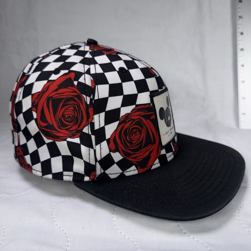 Neff Disney Mickey Hat Checker Flag Red Roses Black Snapback Baseball Cap Men - Picture 3 of 7